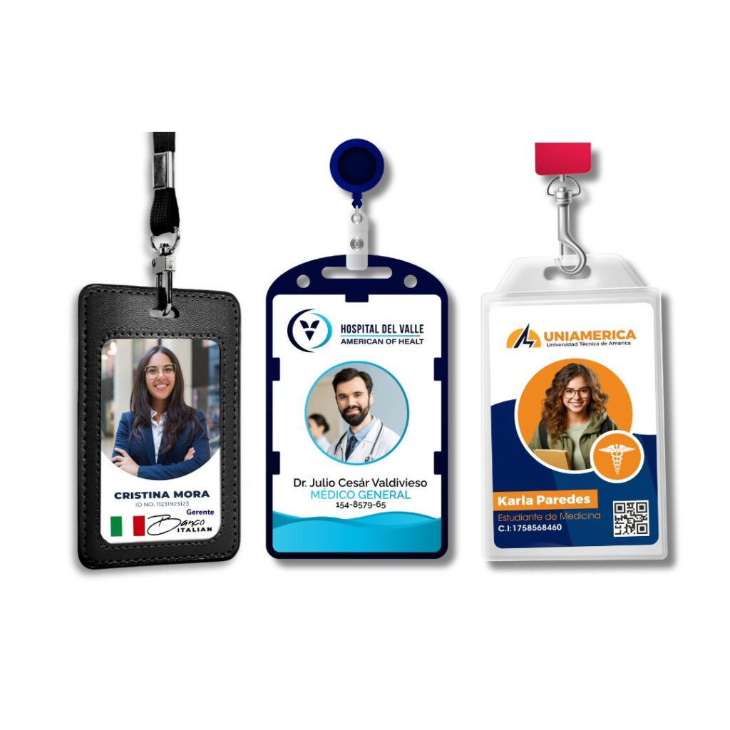 imagen con credenciales y porta credenciales de diferentes tipos